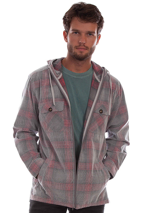 Scully Leather Farthest Point Grey-Red Unlined Corduroy Hoodie