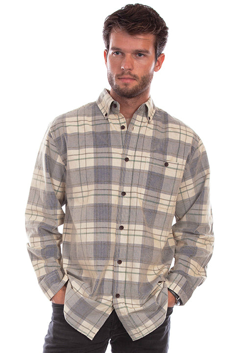 Scully Leather Farthest Point Blue-Tan Corduroy Plaid Shirt