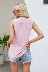 Notched Neck Curved Hem Eyelet Tank - Flyclothing LLC