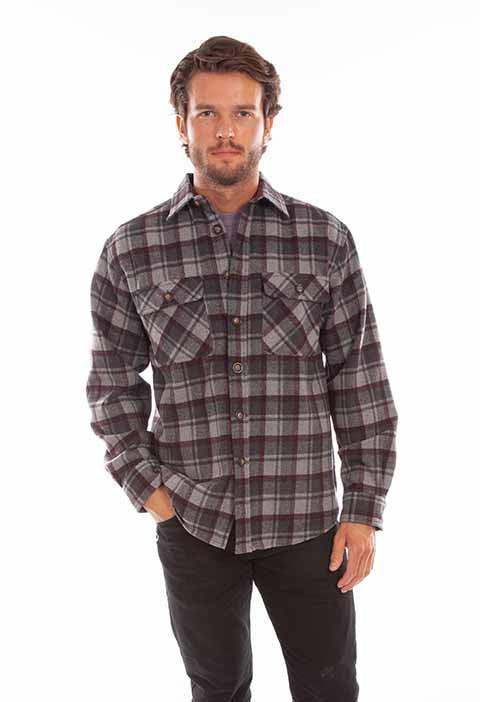 Scully Leather 80% Wool 20% Viscose Charcoal-Burgundy Wool Blend Flannel Heavy Weight Shirt - Flyclothing LLC