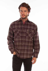 Scully Leather 80% Wool 20% Viscose Chocolate-Port Wool Blend Flannel Heavy Weight Shirt - Flyclothing LLC