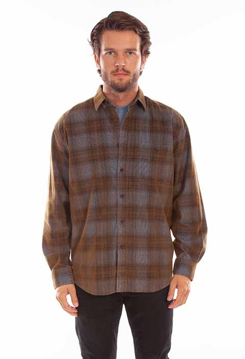 Scully Leather Farthest Point Blue-Brown Y/D Corduroy Plaid Shirt