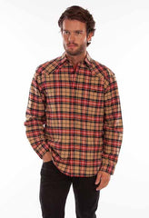 Scully Leather 100% Cotton Tan Plaid Cotton Flannel Shirt - Flyclothing LLC