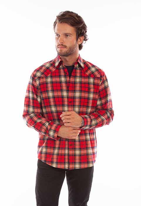 Scully Leather 100% Cotton Red Plaid Cotton Flannel Shirt - Flyclothing LLC