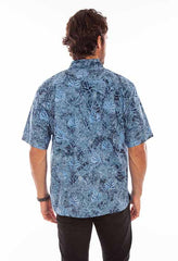 Scully Leather Farthest Point Blue Batik Leaves Shirt