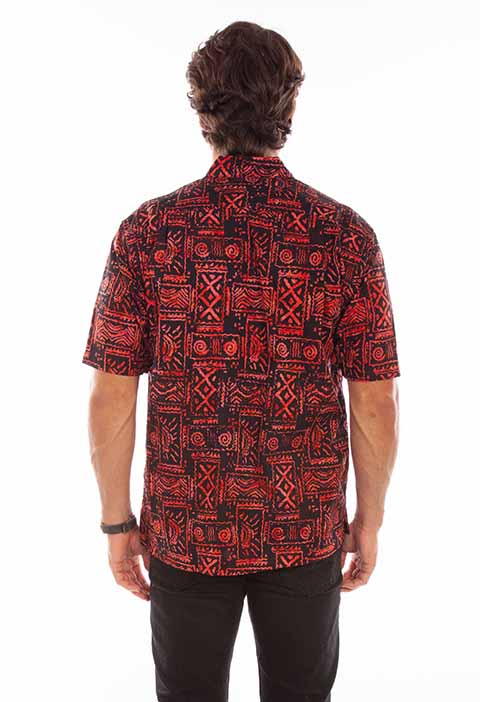 Scully Leather Farthest Point Red Batik Tribal Pattern Shirt