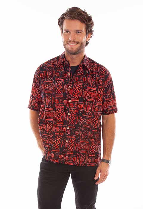 Scully Leather Farthest Point Red Batik Tribal Pattern Shirt