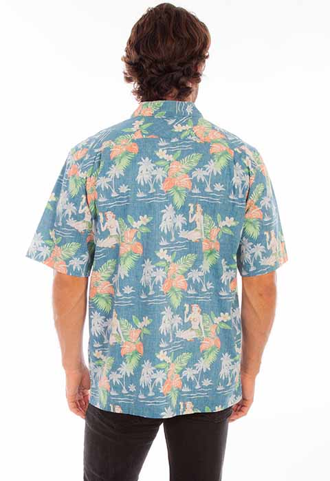 Scully Leather Farthest Point Blue Hawaiian Coconut Girl & Flowers