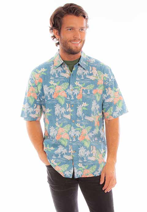 Scully Leather Farthest Point Blue Hawaiian Coconut Girl & Flowers