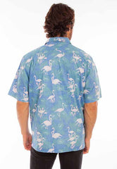 Scully Leather Farthest Point Capri Blue Hawaiian Flamingos & Leaves