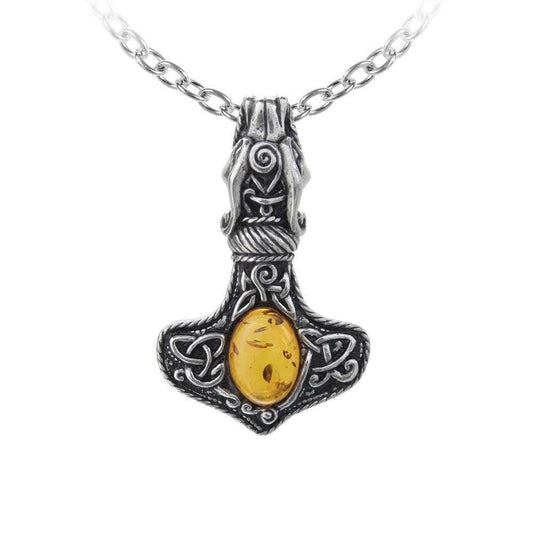 Alchemy Gothic Amber Dragon Thorhammer Pendant - Alchemy Gothic