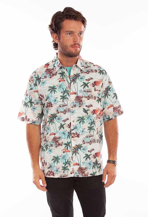 Scully Leather Farthest Point Sand Hawaiian Hot Rods Shirt