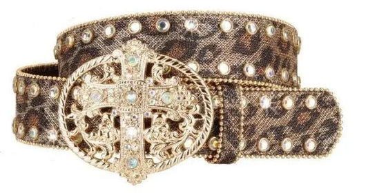 Rhinestone Leopard Print Belt - Flyclothing LLC