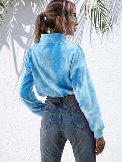 Tie-Dye Quarter Zip Dropped Shoulder Sweatshirt - Flyclothing LLC