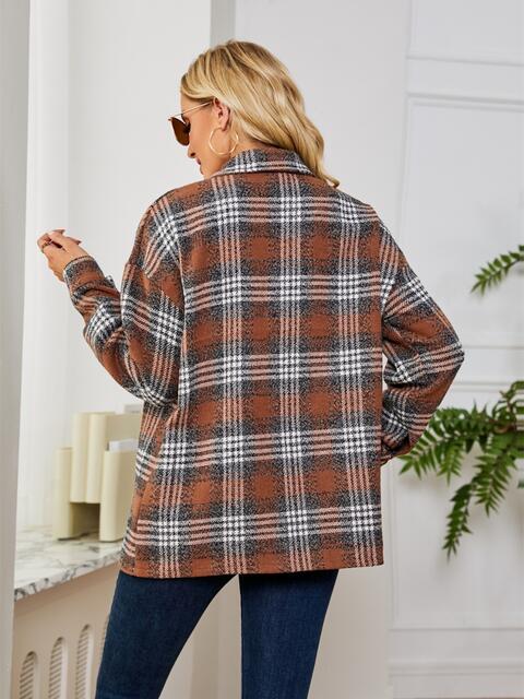 Plaid Collared Shirt Jacket - Flyclothing LLC