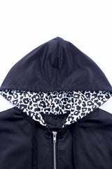 Leopard Color Block Zip-Up Hooded Jacket - Flyclothing LLC