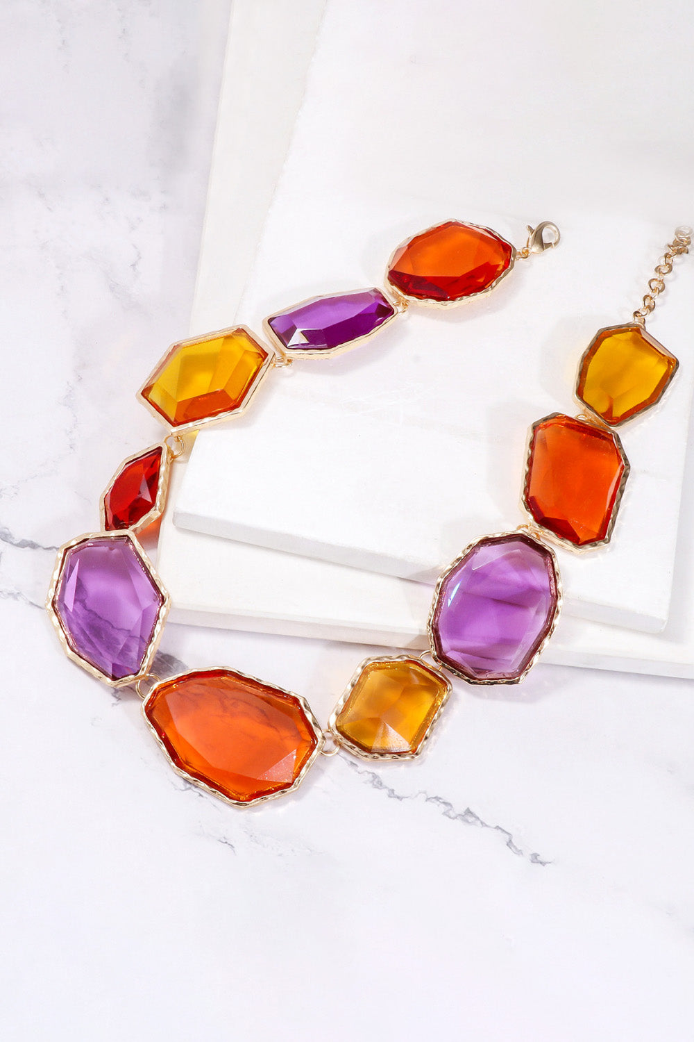 Geometrical Shape Zinc Alloy Frame Resin Necklace - Flyclothing LLC