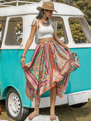 Printed High Waist Handkerchief Hem Skirt - Flyclothing LLC