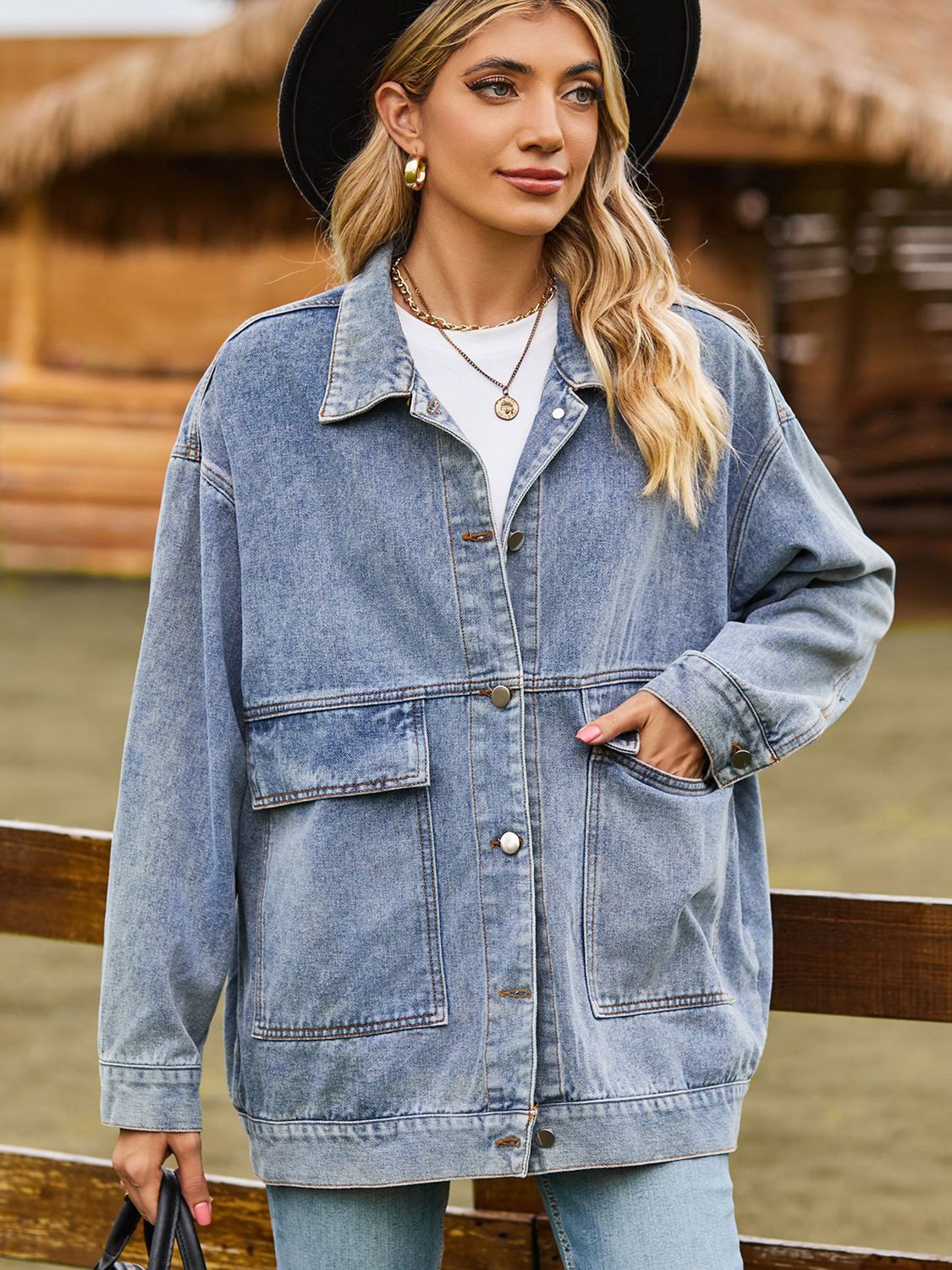 Trendsi Dropped Shoulder Denim Jacket with Pockets Medium / S