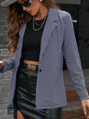 Houndstooth Lapel Collar Long Sleeve Blazer - Trendsi