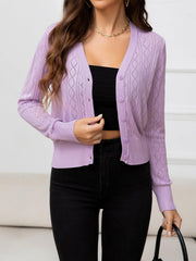 V-Neck Buttoned Long Sleeve Knit Top - Flyclothing LLC