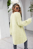 Herringbone Pattern Open Front Longline Fuzzy Cardigan - Flyclothing LLC