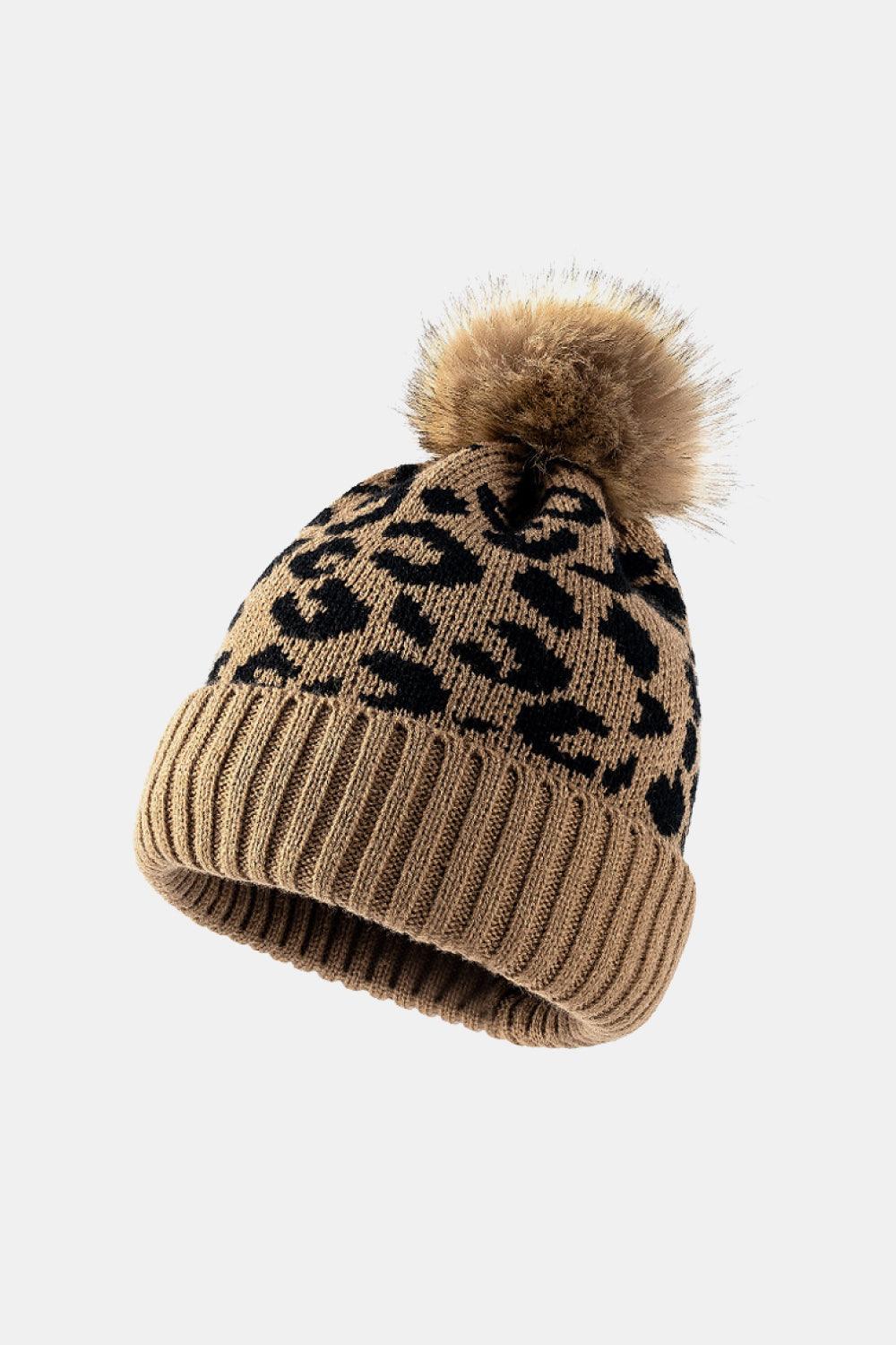 Leopard Pom-Pom Cuffed Beanie - Trendsi