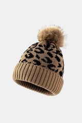 Leopard Pom-Pom Cuffed Beanie - Trendsi