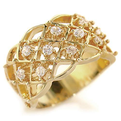 Alamode Gold Brass Ring with AAA Grade CZ in Clear - Flyclothing LLC