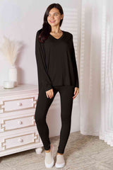 Basic Bae Full Size V-Neck Soft Rayon Long Sleeve Top and Pants Lounge Set - Flyclothing LLC