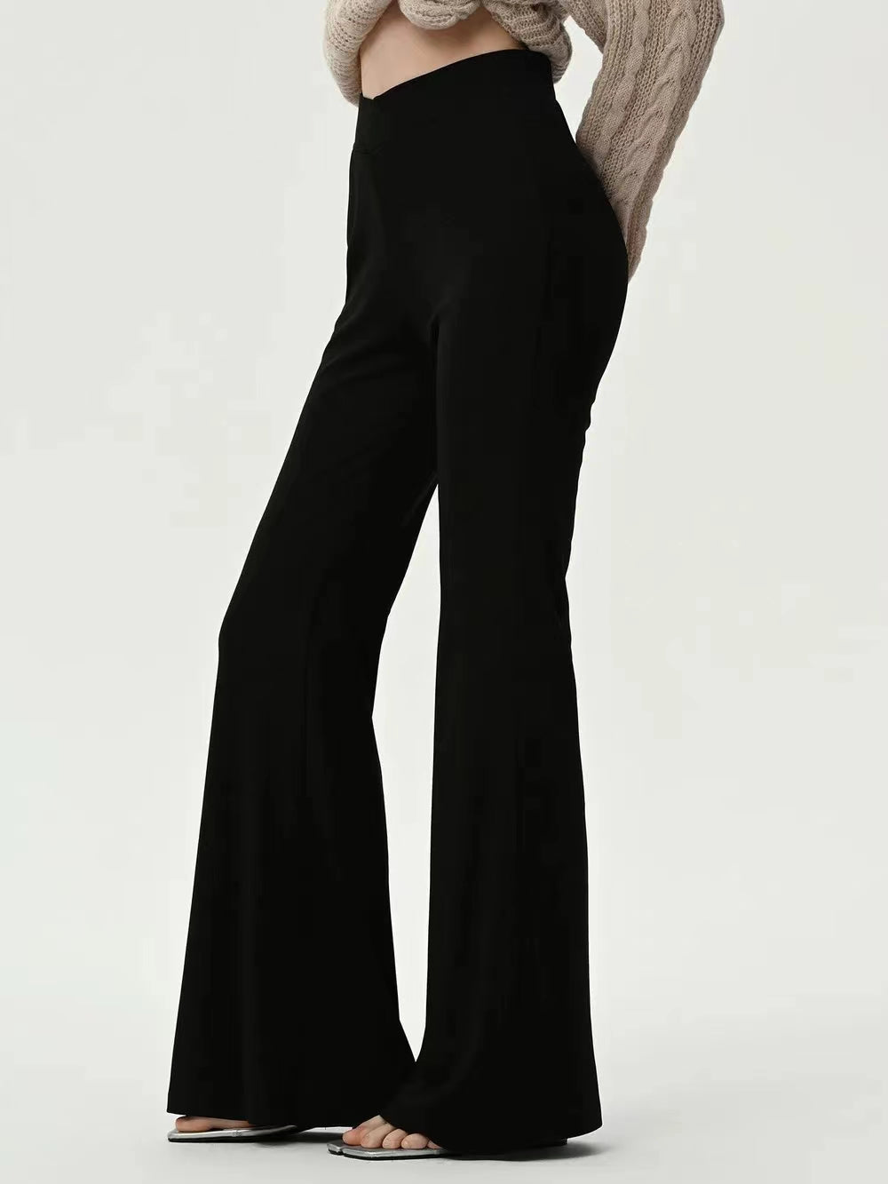 Black Floral Lace Sheer High Waist Flare Cover Up Pants - Hot Miami Styles