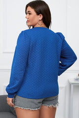 Plus Size Textured Round Neck Long Sleeve Top - Flyclothing LLC