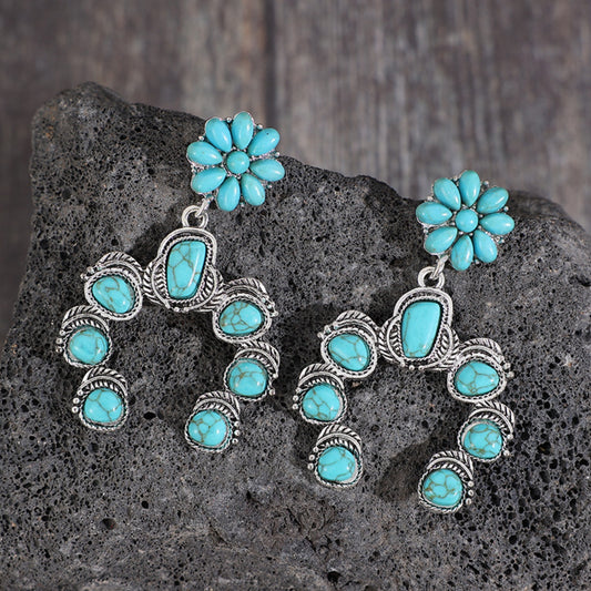 Artificial Turquoise Alloy Dangle Earrings - Flyclothing LLC