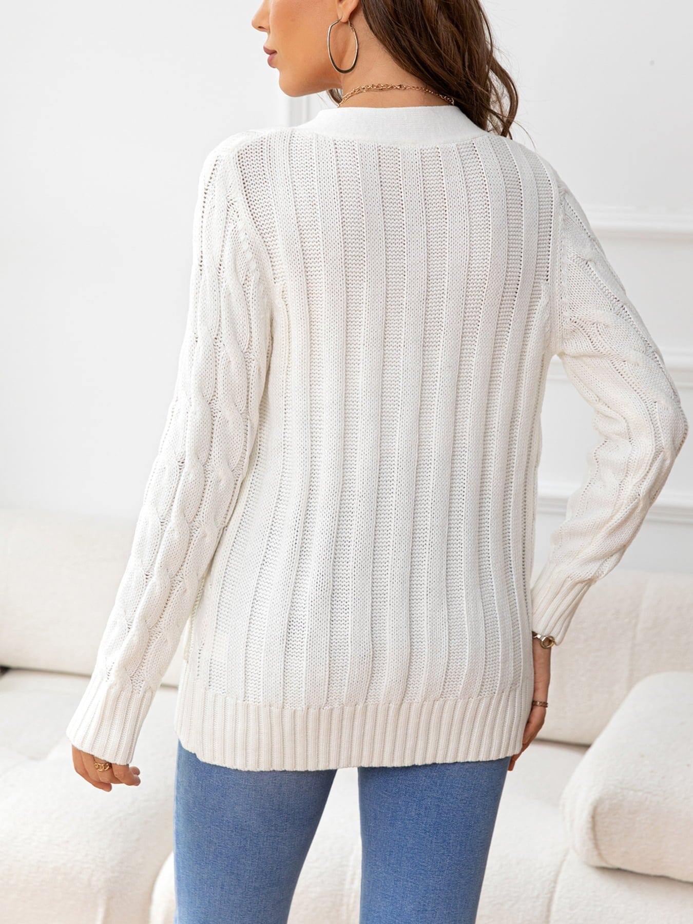 Button Down Cable-Knit Cardigan - Trendsi