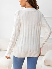 Button Down Cable-Knit Cardigan - Trendsi