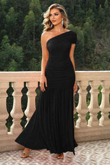 One-Shoulder Ruched Maxi Dress - Flyclothing LLC