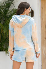 Tie-Dye Drawstring Hoodie and Shorts Set - Flyclothing LLC