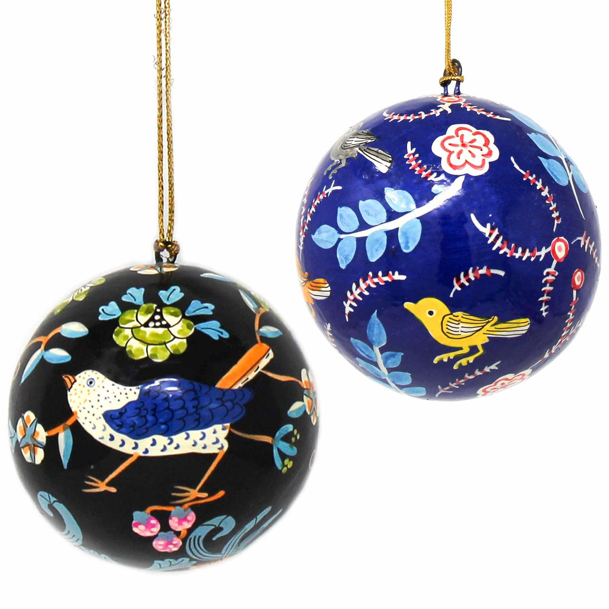 Handpainted Birds with Flowers Ornament, Set of 2 - Flyclothing LLC