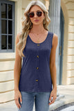 Decorative Button Round Neck Tank - Flyclothing LLC