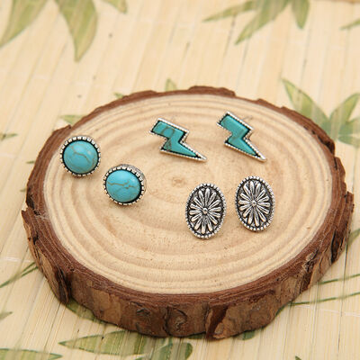 3 Piece Artificial Turquoise Stud Earrings - Flyclothing LLC