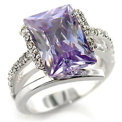 Alamode Rhodium Brass Ring with AAA Grade CZ in Light Amethyst - Flyclothing LLC