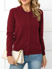 Button Down Round Neck Cardigan - Flyclothing LLC