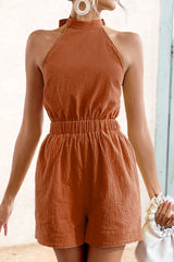 Halter Neck Tie Back Romper - Flyclothing LLC