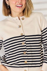 Striped Button Up Long Sleeve Cardigan - Flyclothing LLC