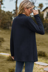 Textured Open Front Long Sleeve Cardigan - Flyclothing LLC