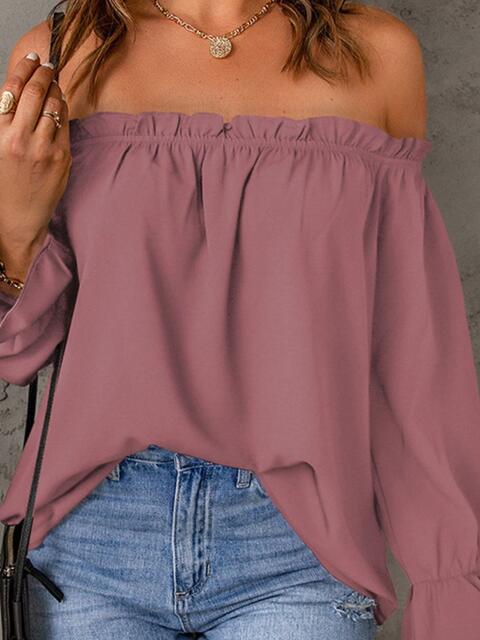 Off-Shoulder Flounce Sleeve Blouse - Flyclothing LLC