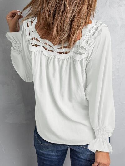 Cutout Square Neck Long Sleeve Blouse - Flyclothing LLC