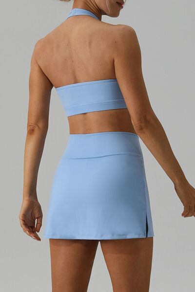 Halter Neck Tank and Slit Skirt Active Set - Flyclothing LLC