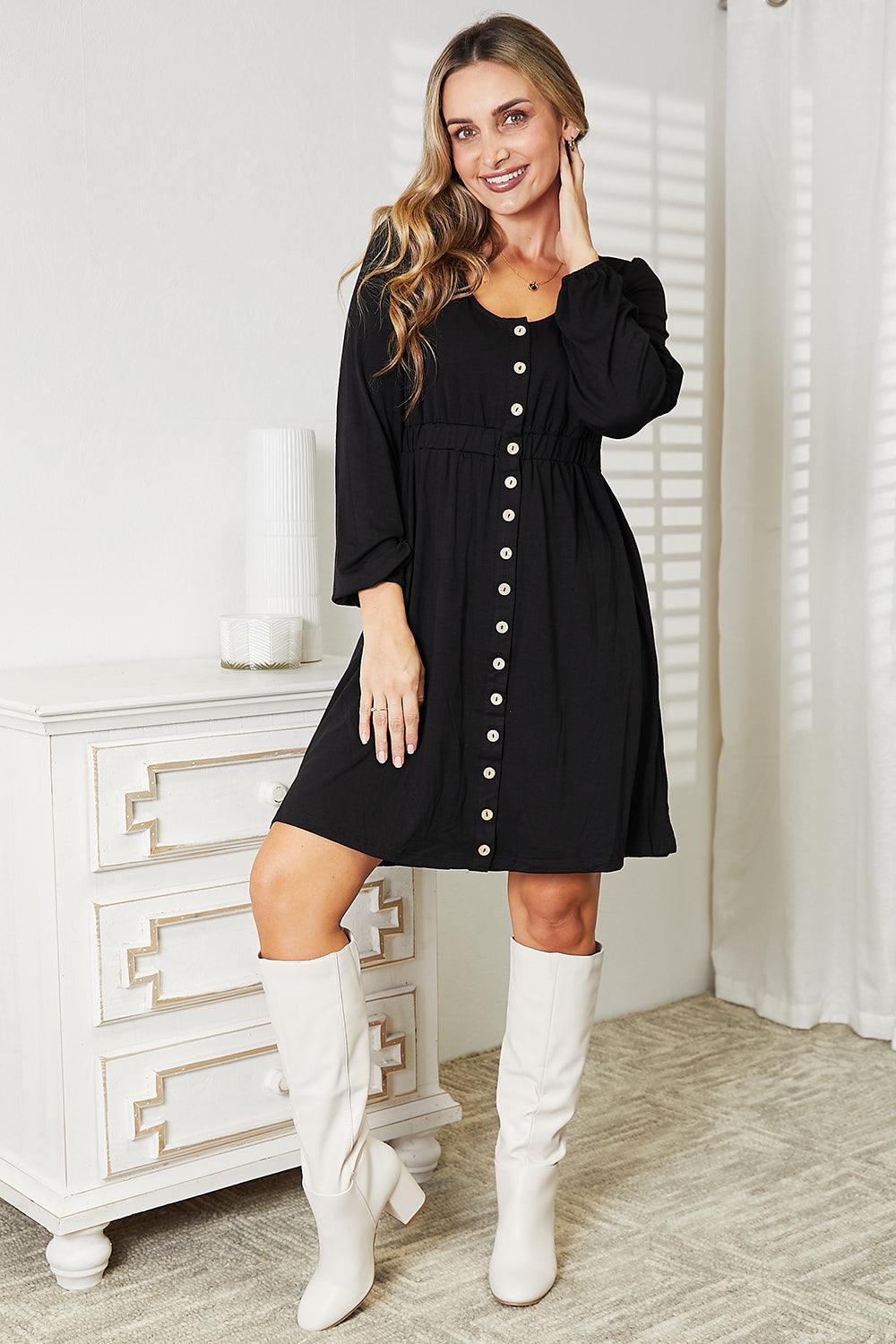 Double Take Scoop Neck Empire Waist Long Sleeve Dress