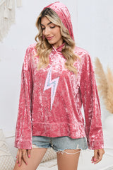 Sequin Flash Pattern Long Sleeve Dropped Shoulder Oversized Hoodie - Flyclothing LLC